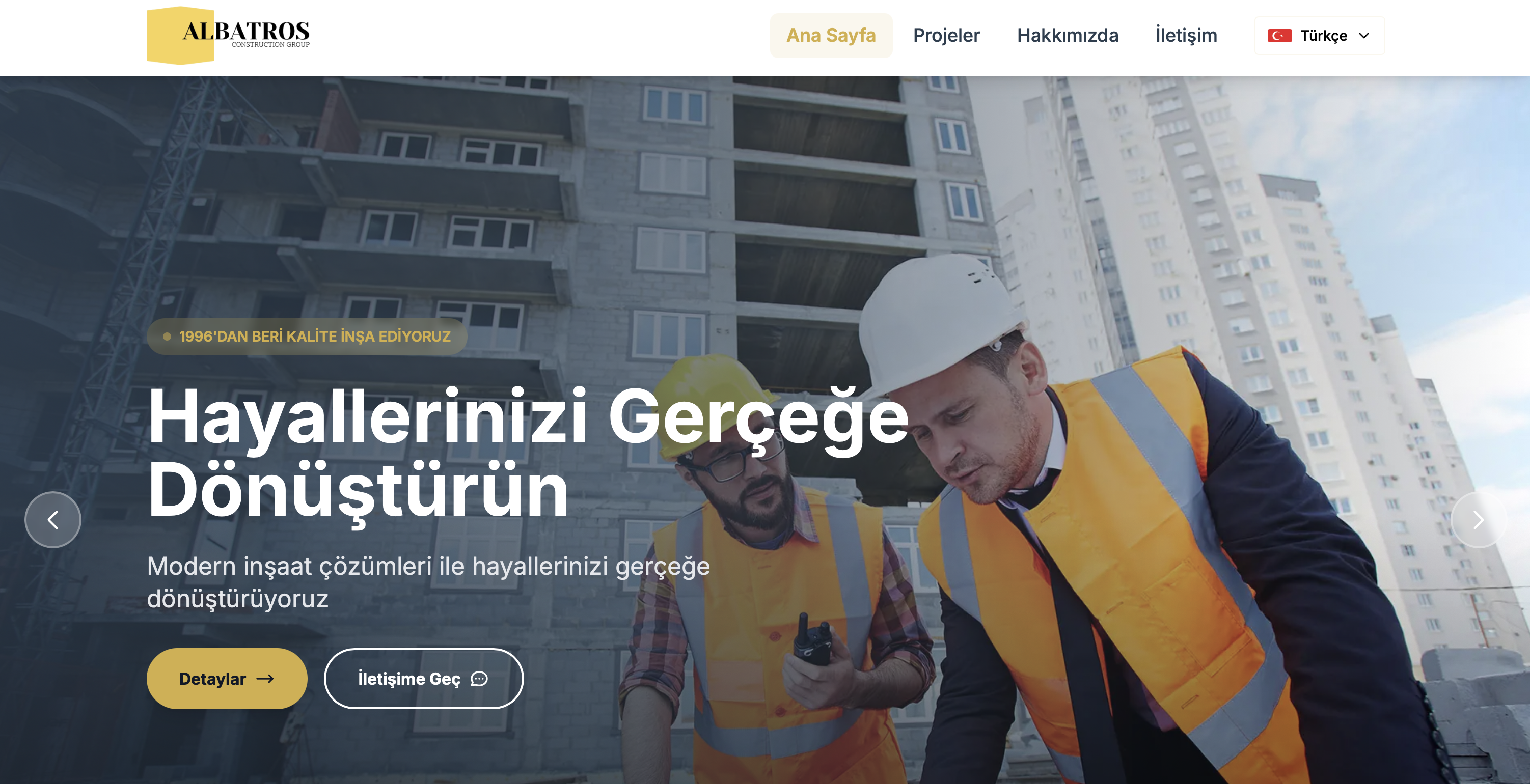 Albatros İnşaat kurumsal web sitesi - İnşaat ve gayrimenkul geliştirme sektörü için geliştirilen profesyonel web projesi