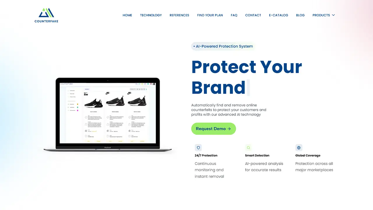 Counterfake AI kurumsal web sitesi - Yapay zeka ve teknoloji sektörü için geliştirilen yenilikçi web projesi