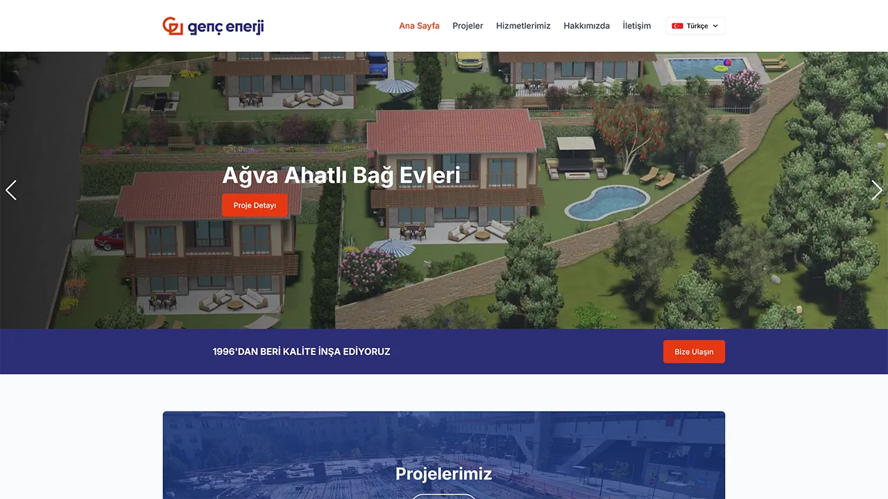 Mekanik Genç Enerji kurumsal web sitesi - İnşaat ve mekanik sistemler sektörü için geliştirilen profesyonel web projesi